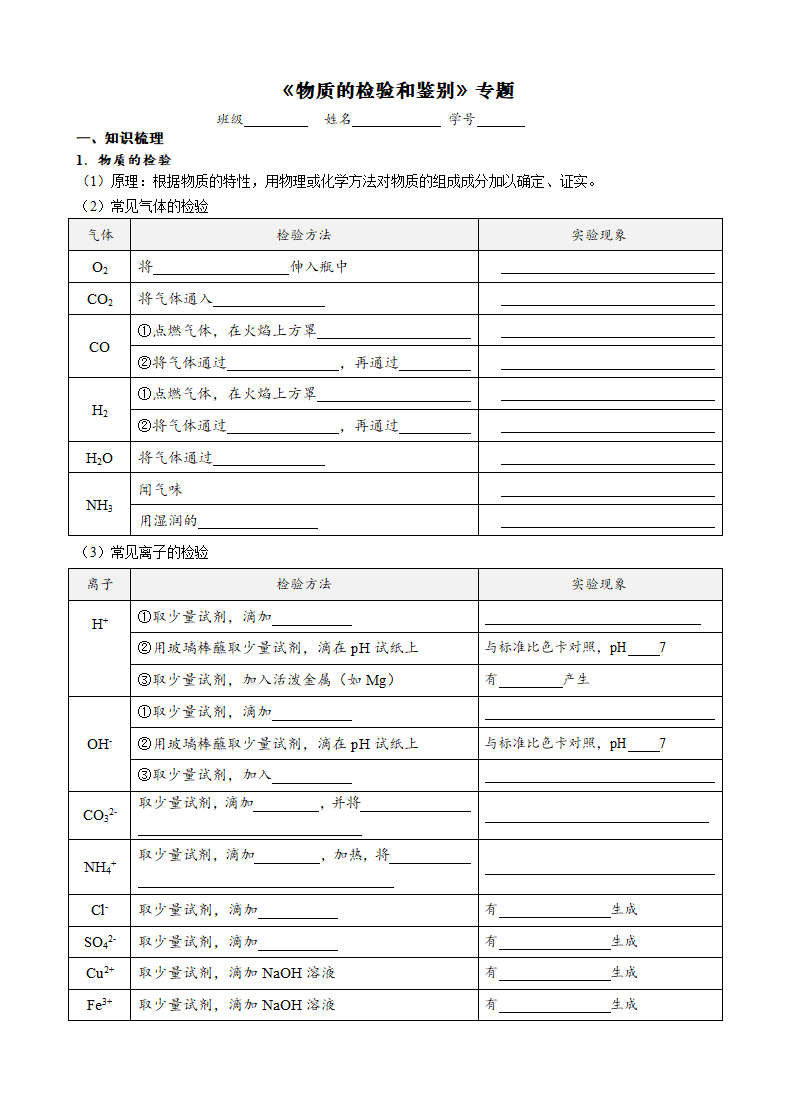 2021年中考化学三轮复习学案   物质的检验和鉴别.doc第1页