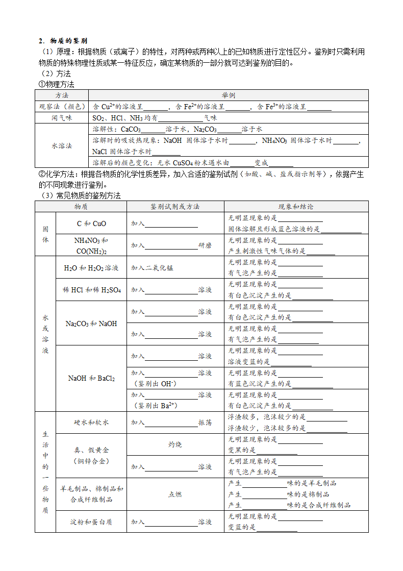 2021年中考化学三轮复习学案   物质的检验和鉴别.doc第2页