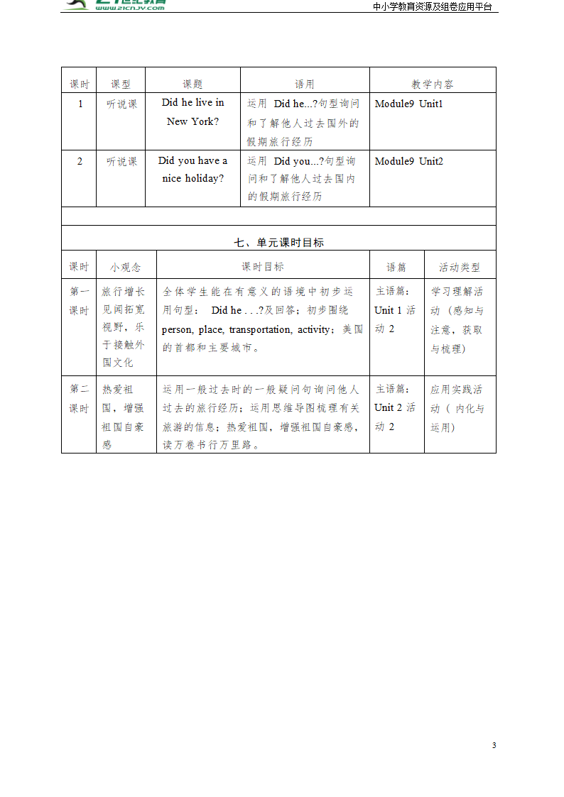 小学英语外研版（三年级起点）四年级下册Module 9 表格式教案（2个课时）.doc第3页