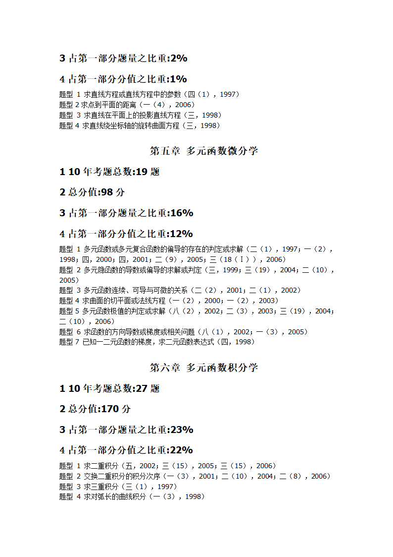 考研数学十年考点分值分布第3页