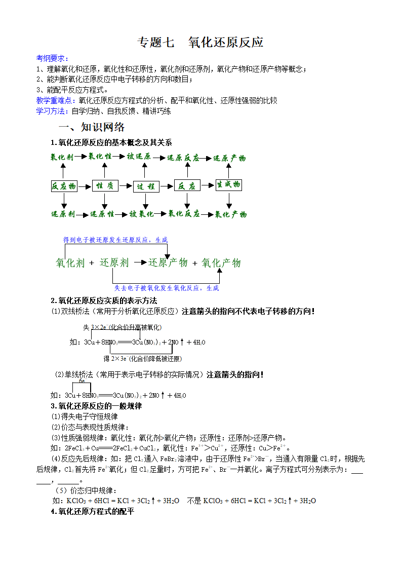 高考化学基础复习必备专题七：氧化还原反应.doc第1页