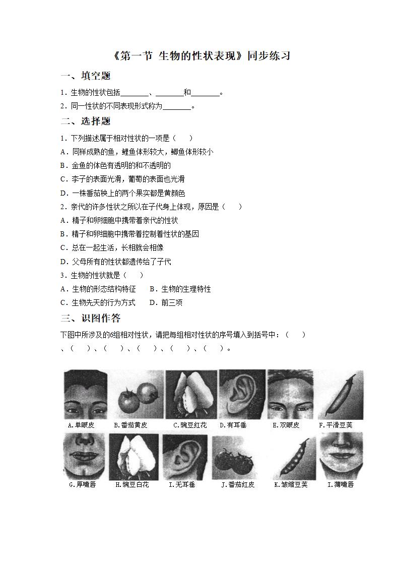 《第一节 生物的性状表现》同步练习1.doc第1页