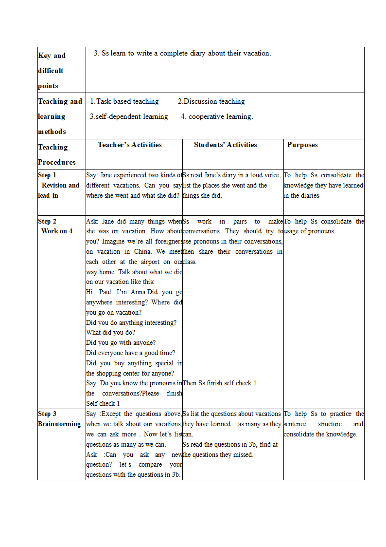 【核心素养目标】Unit 1 Where did you go on vacation？ SectionB 3a-selfcheck 表格式教案.doc第2页