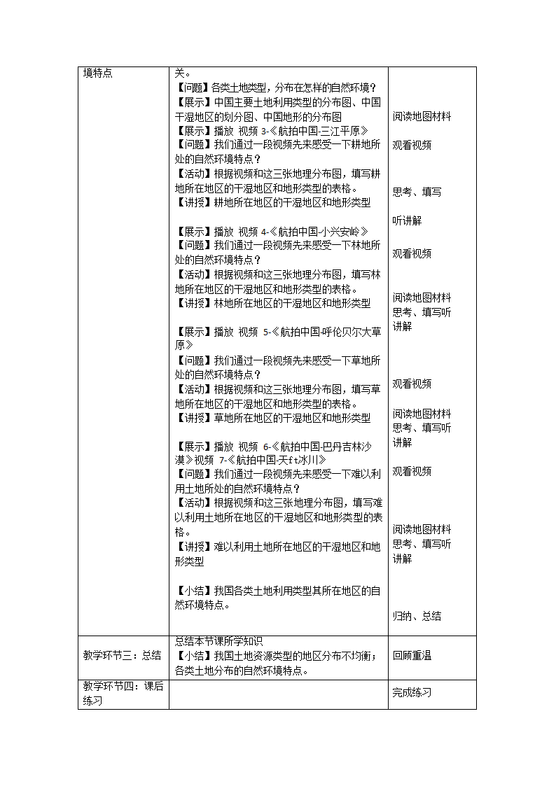 人教版八年级地理上册  第三章第二节 土地资源（第二课时）表格式教案.doc第2页