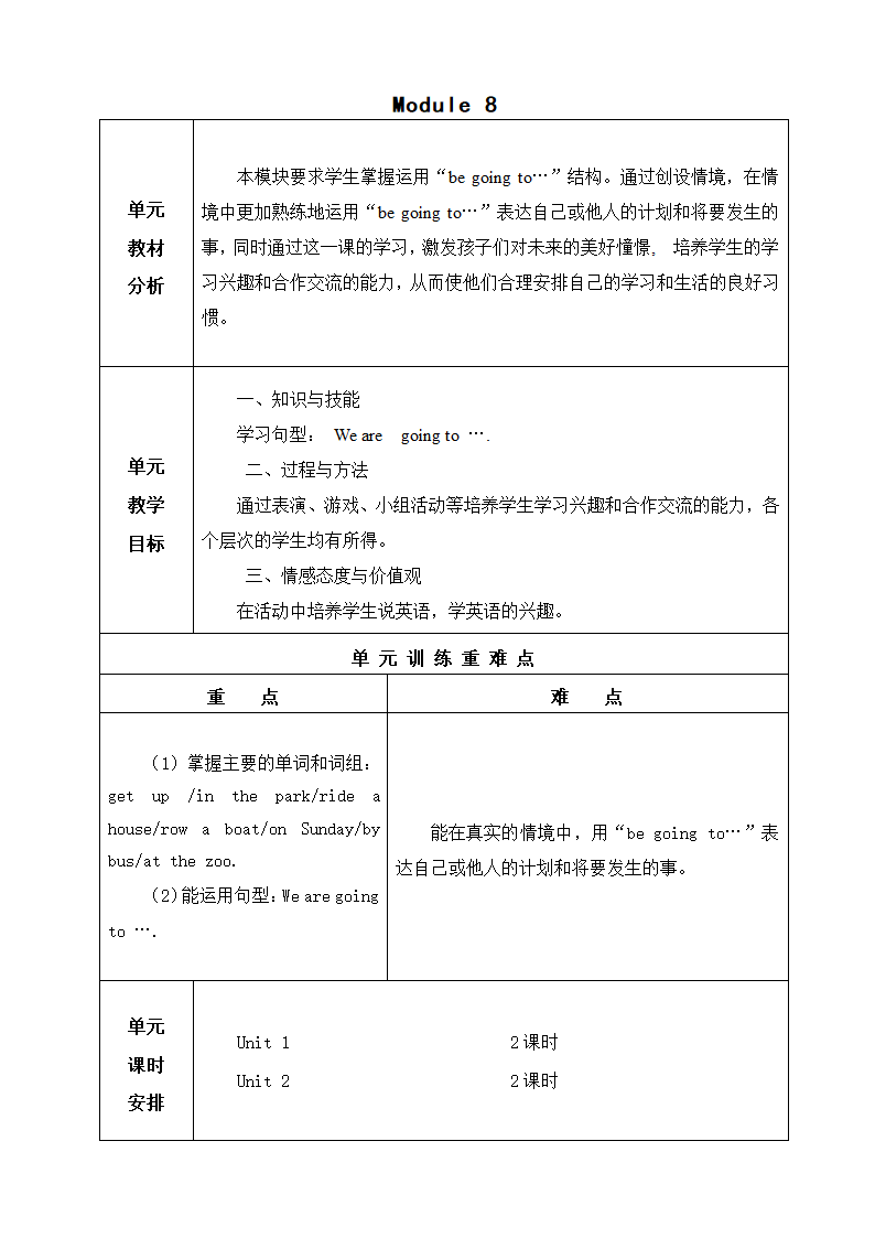 小学英语外研版(三年级起点)四年级上册英语Module 8 教案.doc第1页