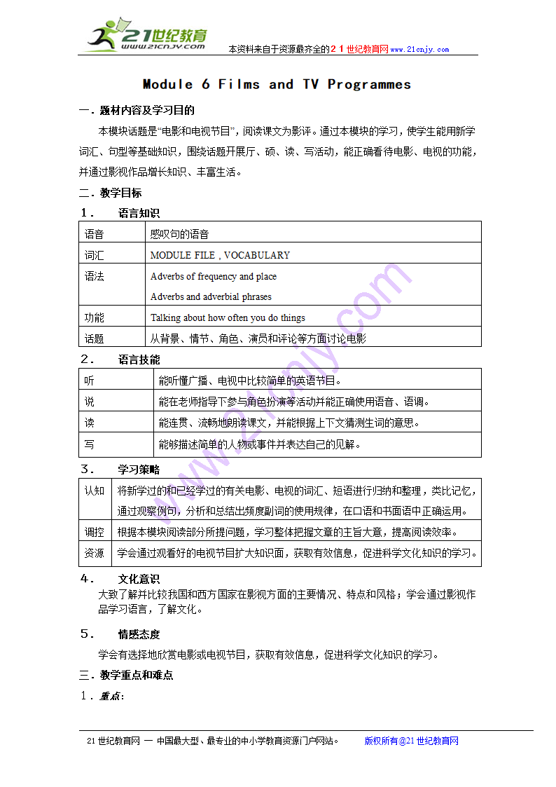 英语：module6 films and tv programmes教案（外研版必修2）.doc