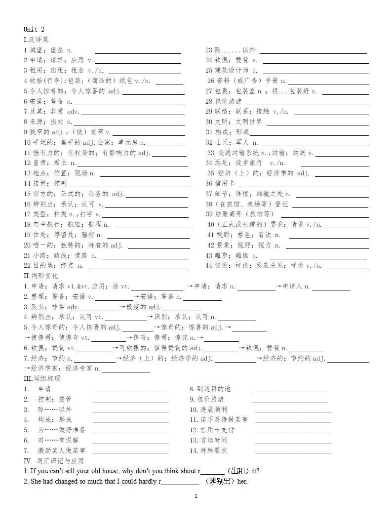 人教版（2019）必修第一册Unit 2 Travelling around复习学案（有答案）.doc第1页