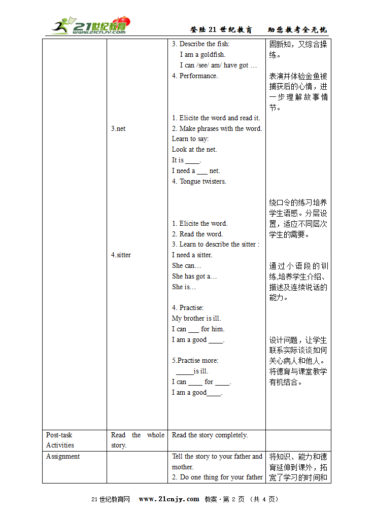 一年级英语教案 Oxford English 1B Unit 6 Farmer and fisherman.doc第2页