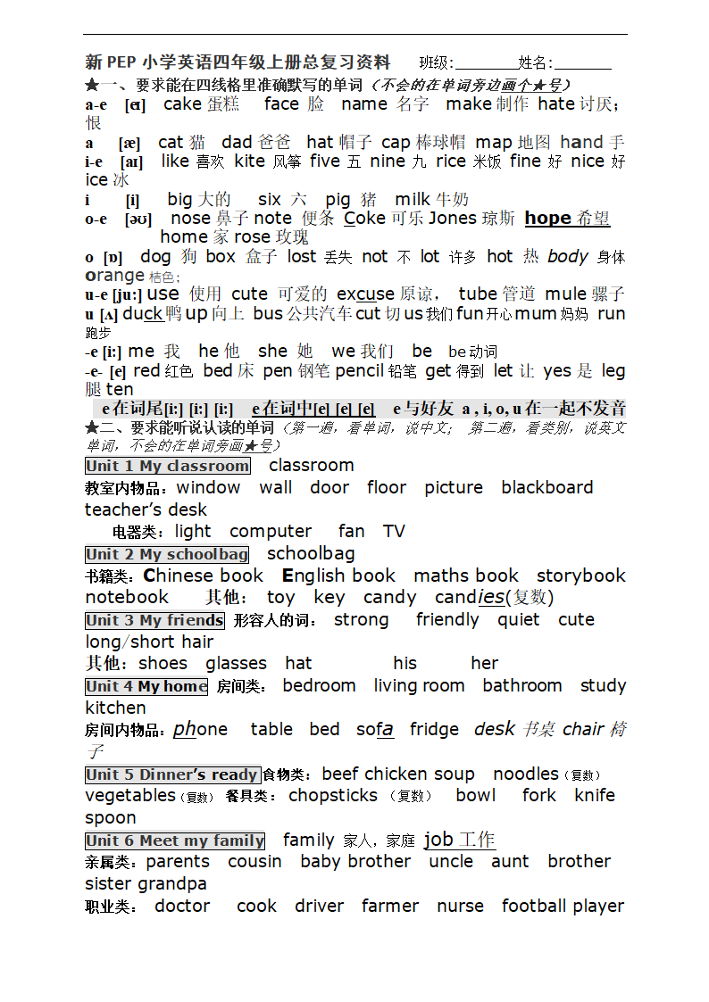 人教版(PEP)小学英语四年级上册总复习资料.doc第1页