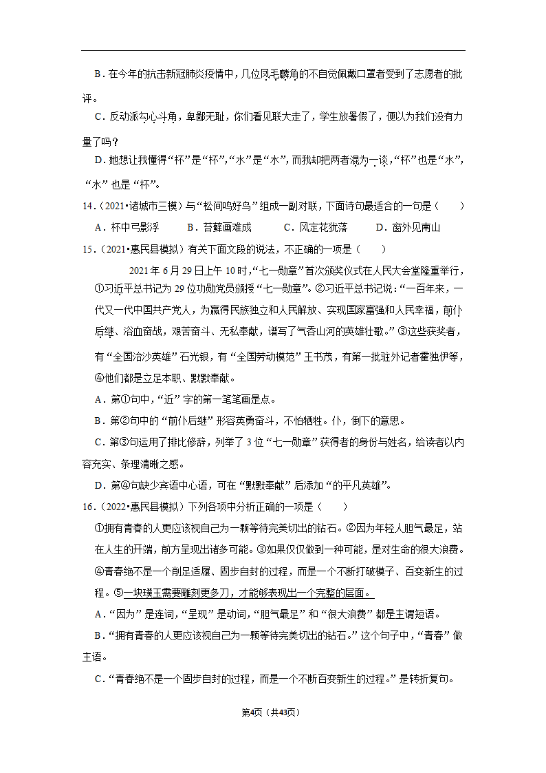 三年山东中考语文模拟题分类汇编之词语（解析版）.doc第4页