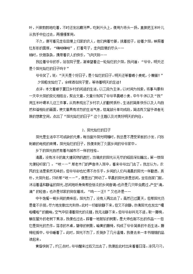 2013中考语文复习资料 作文评讲 阳光灿烂的日子素材.doc第2页