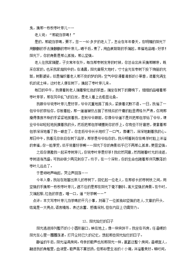 2013中考语文复习资料 作文评讲 阳光灿烂的日子素材.doc第11页