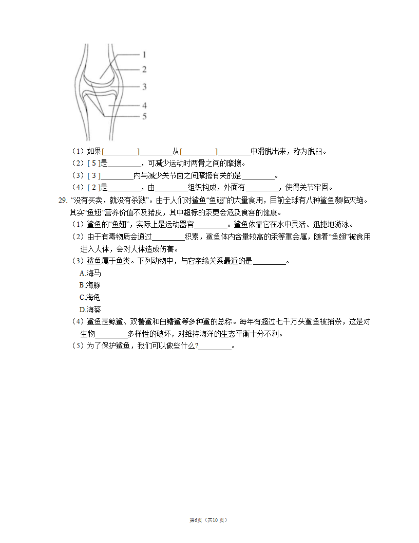 人教版八上生物 期末测试（二）(word版含解析）.doc第6页