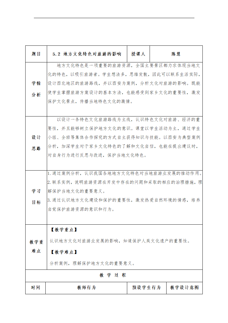 5.2 地方文化特色对旅游的影响 教学设计（表格式）  2021-2022学年中图版地理七年级下册.doc第2页