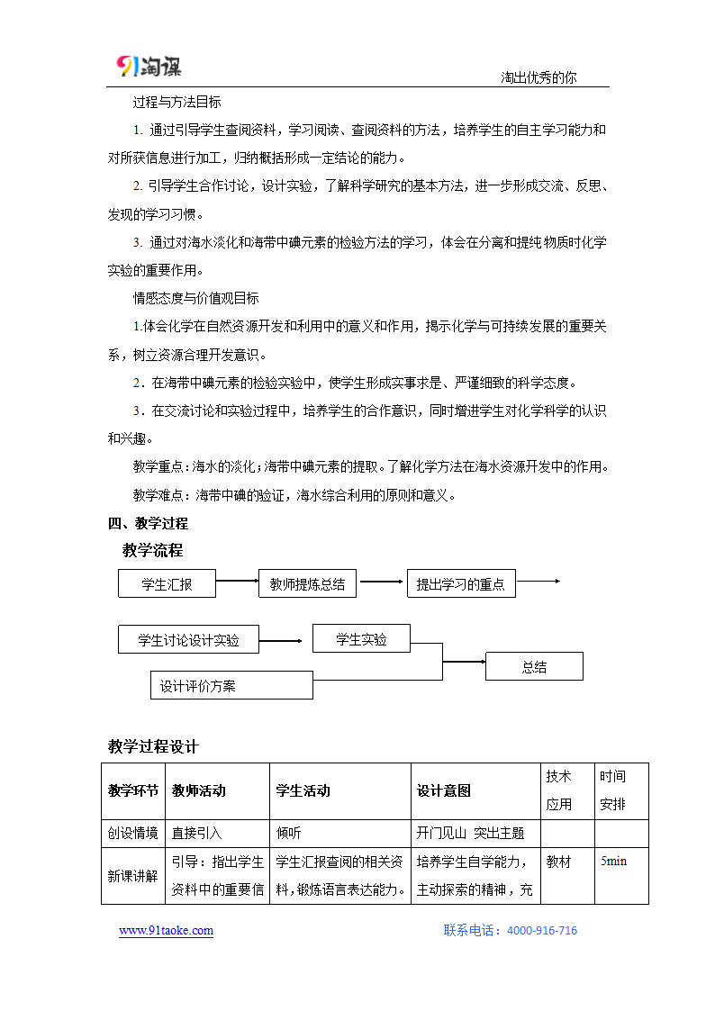 化学-人教版-必修2-教学设计9：4.1.2　海水资源的开发利用.doc-第一节 第2课时 海水资源的开发利用-第四章 化学与自然资源的开发利用-教学设计.doc第3页