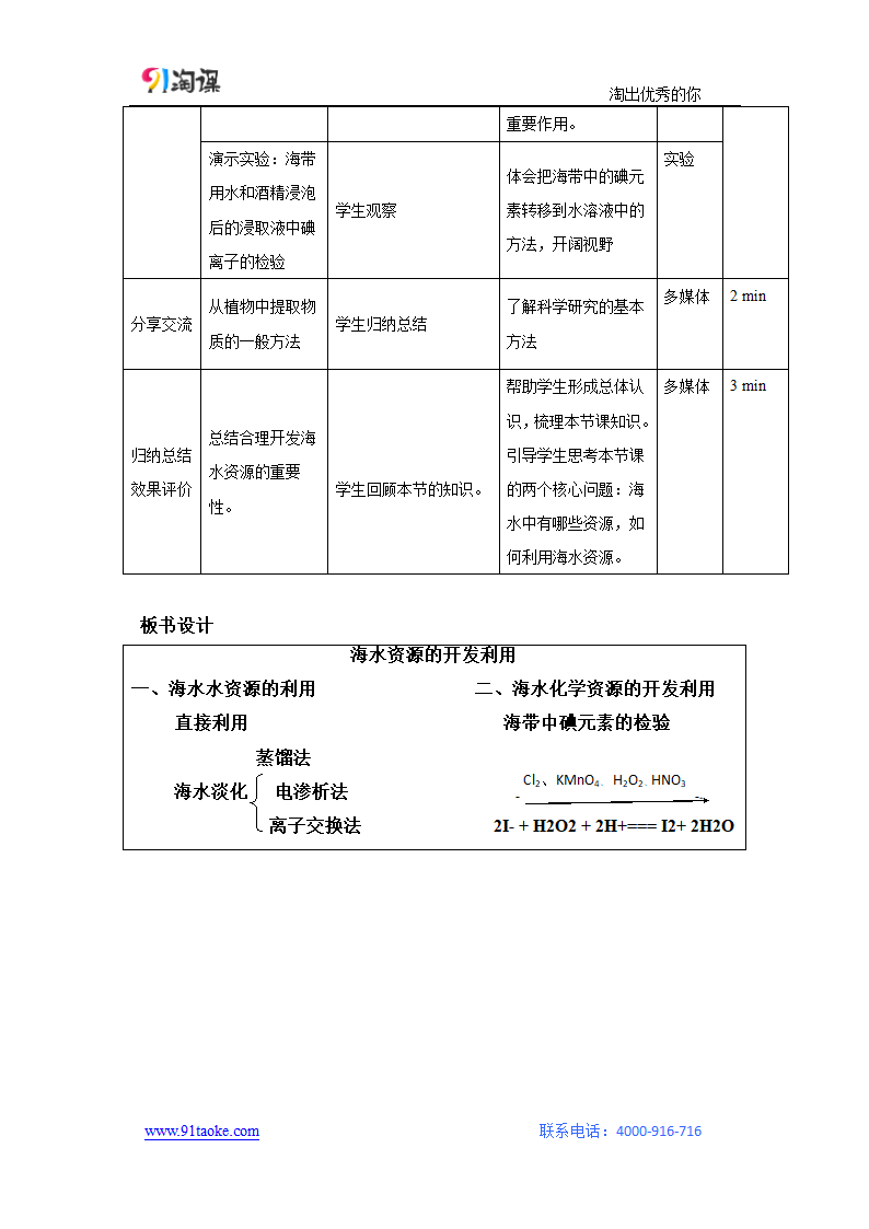 化学-人教版-必修2-教学设计9：4.1.2　海水资源的开发利用.doc-第一节 第2课时 海水资源的开发利用-第四章 化学与自然资源的开发利用-教学设计.doc第5页