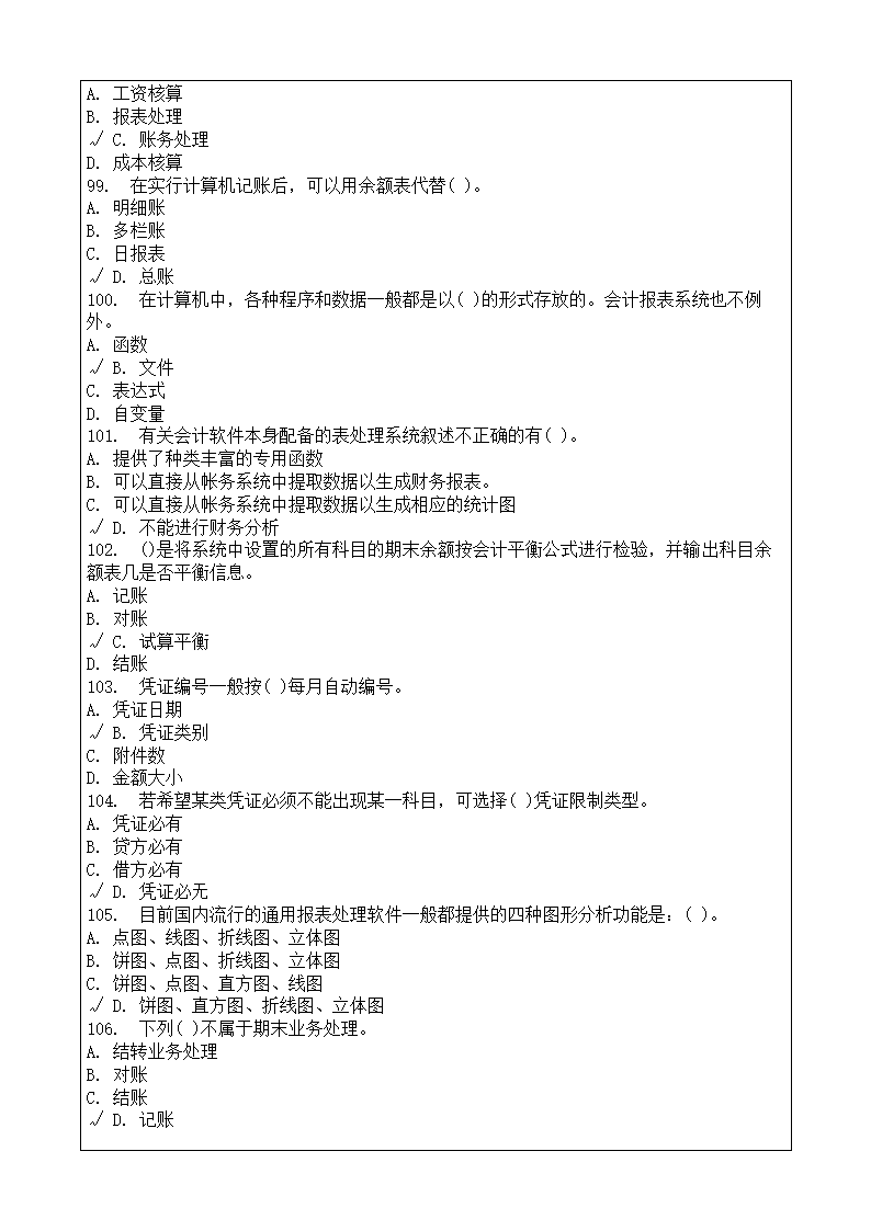 会计师从业资格考试会计电算化理论考试复习题答案附后第12页