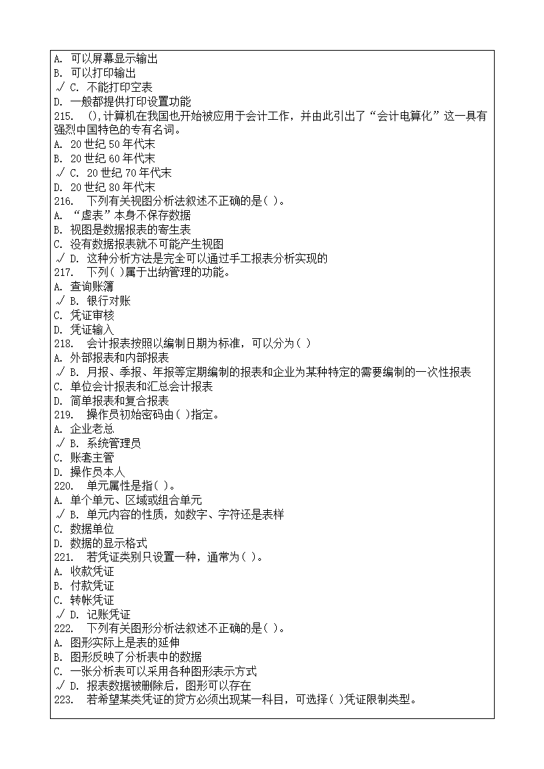 会计师从业资格考试会计电算化理论考试复习题答案附后第25页