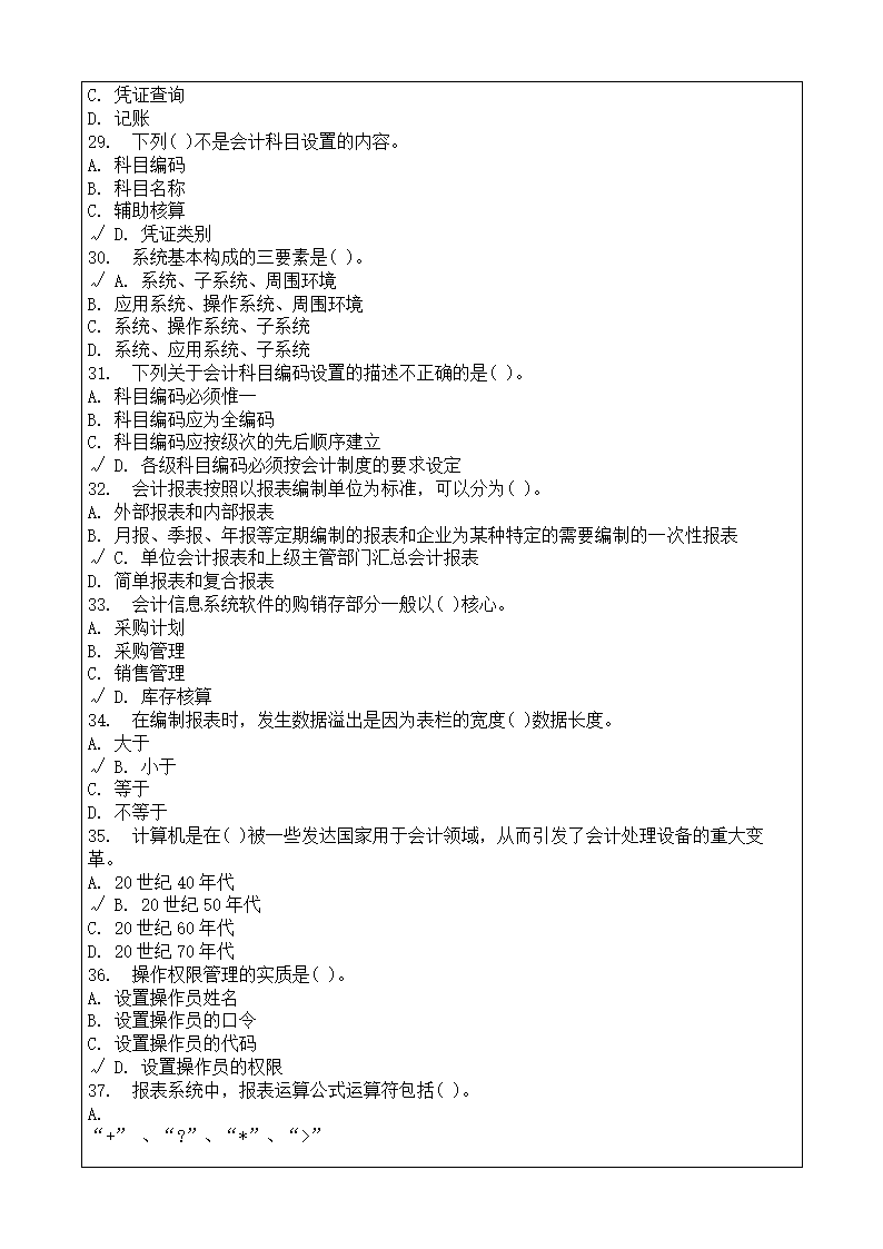 会计师从业资格考试会计电算化理论考试复习题答案附后第40页