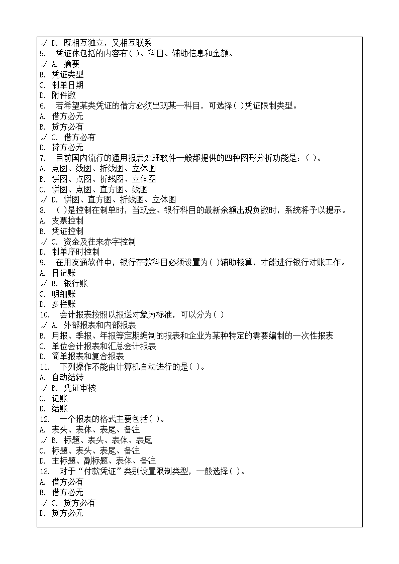 会计师从业资格考试会计电算化理论考试复习题答案附后第42页