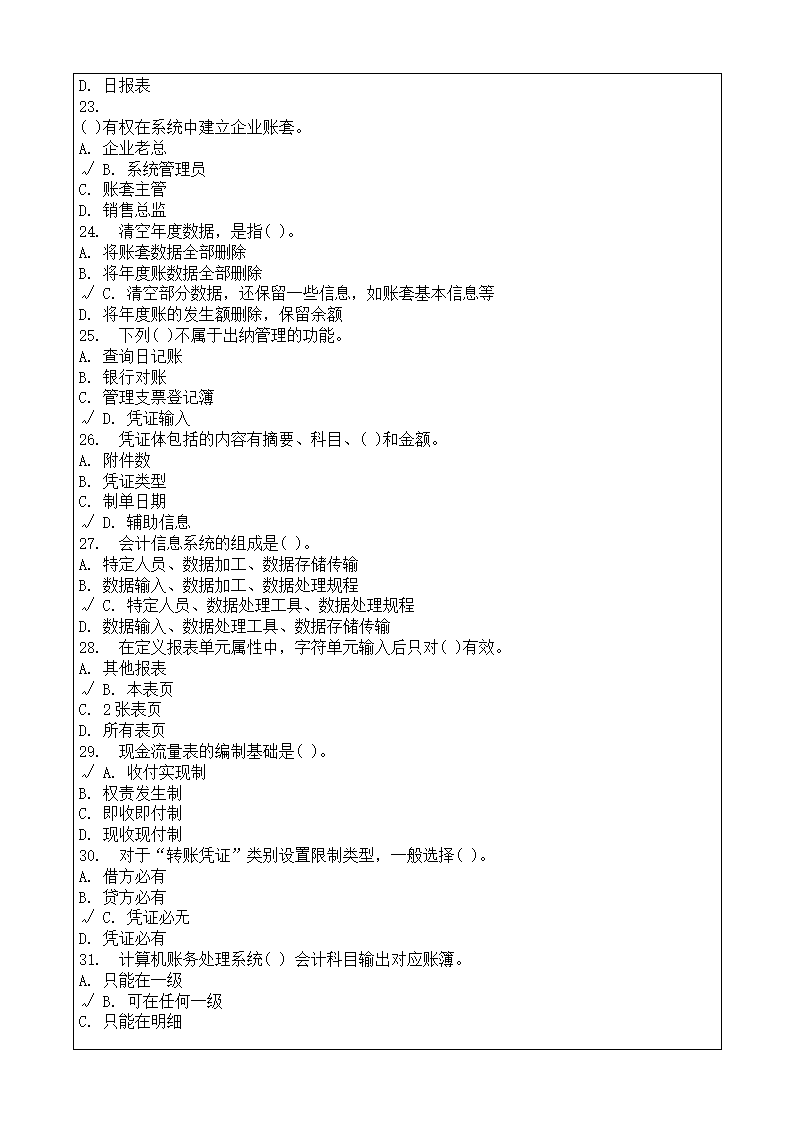 会计师从业资格考试会计电算化理论考试复习题答案附后第44页