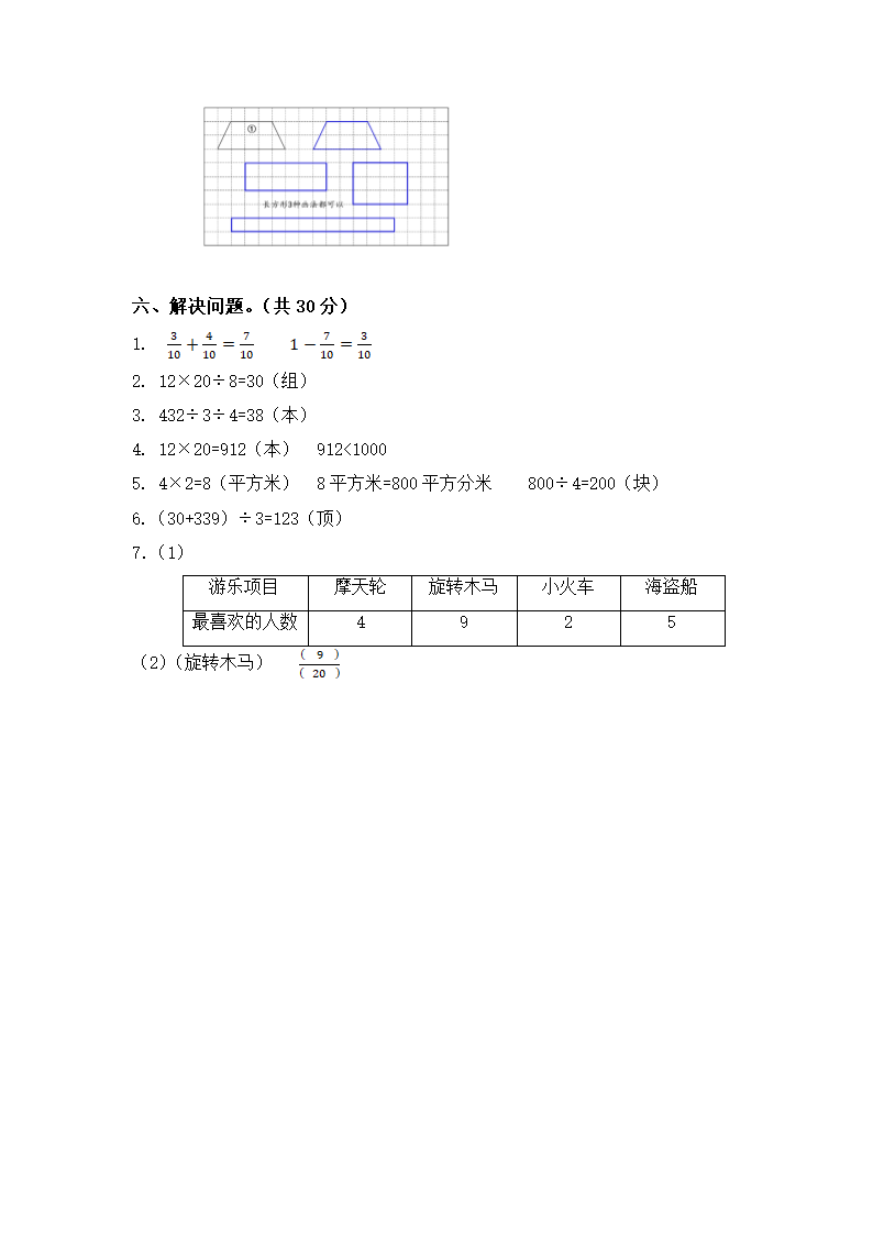 人教版三年级下学期期末质量检测模拟数学试卷（含答案）.doc第6页