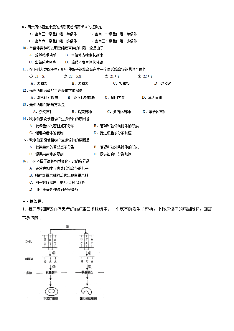 上海高考生物合格考专题复习练习：14变异  含答案.doc第2页