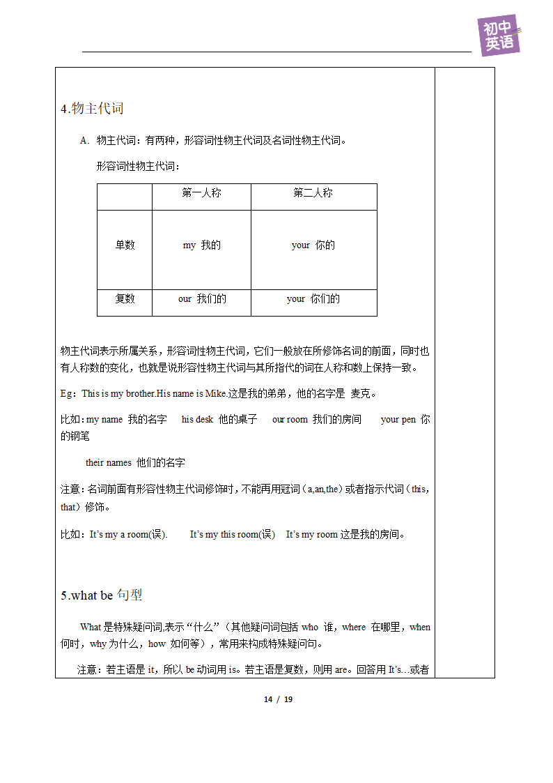 人教版七年级上册英语 unit 1复习教案（表格式）.doc第14页