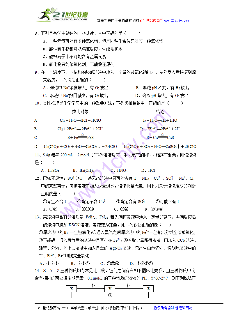 湖南省溆浦一中2014届高三10月份化学试.doc第2页