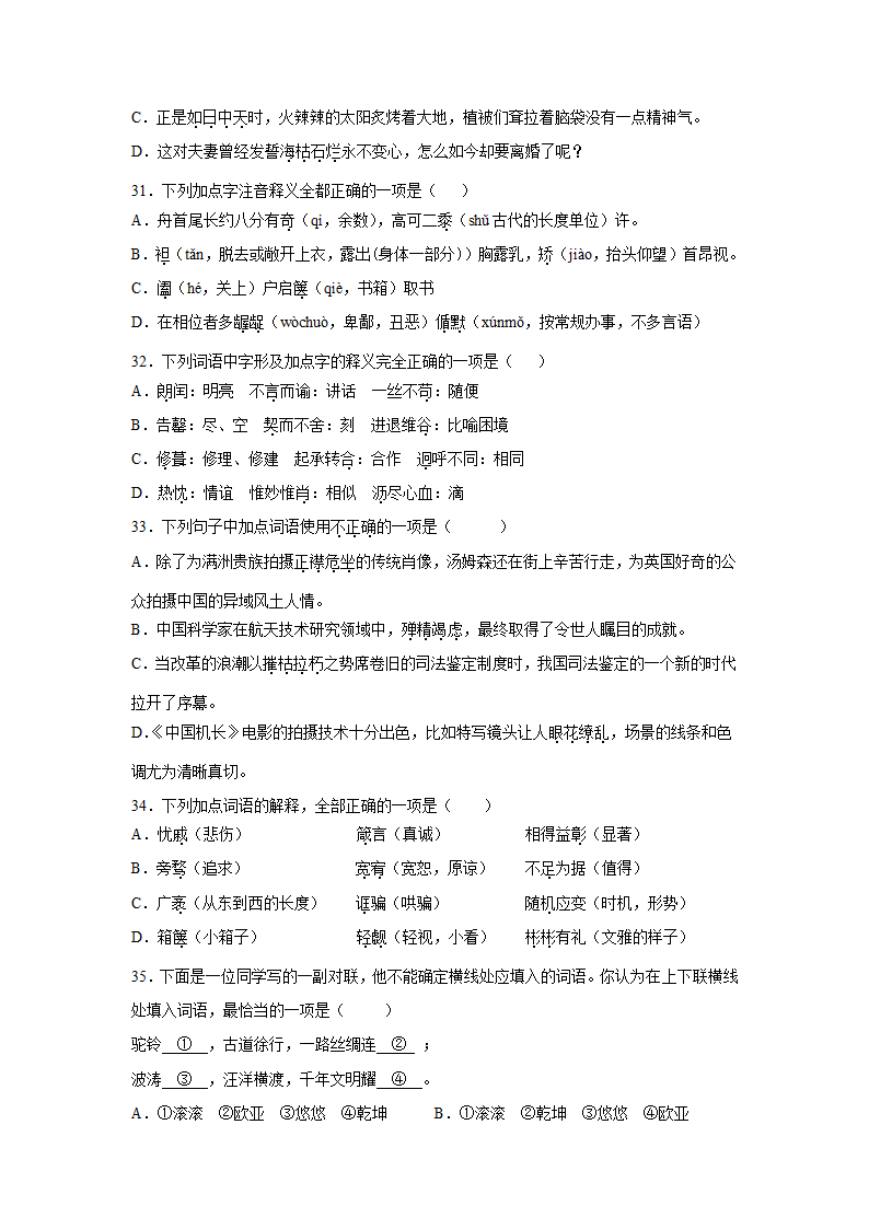 中考语文《词语理解》复习专项选择题复习资料（含答案）.doc第7页