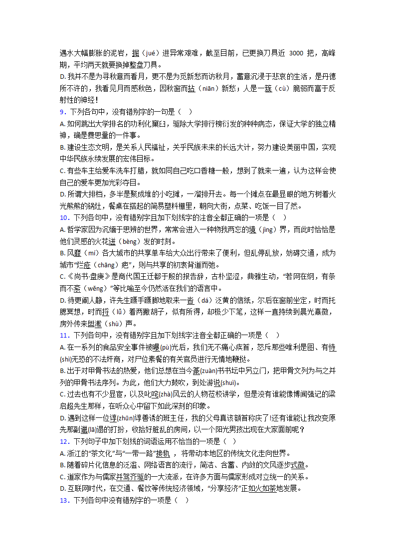 高中语文字形选择题单元专题强化试卷检测试卷（含答案）.doc第3页