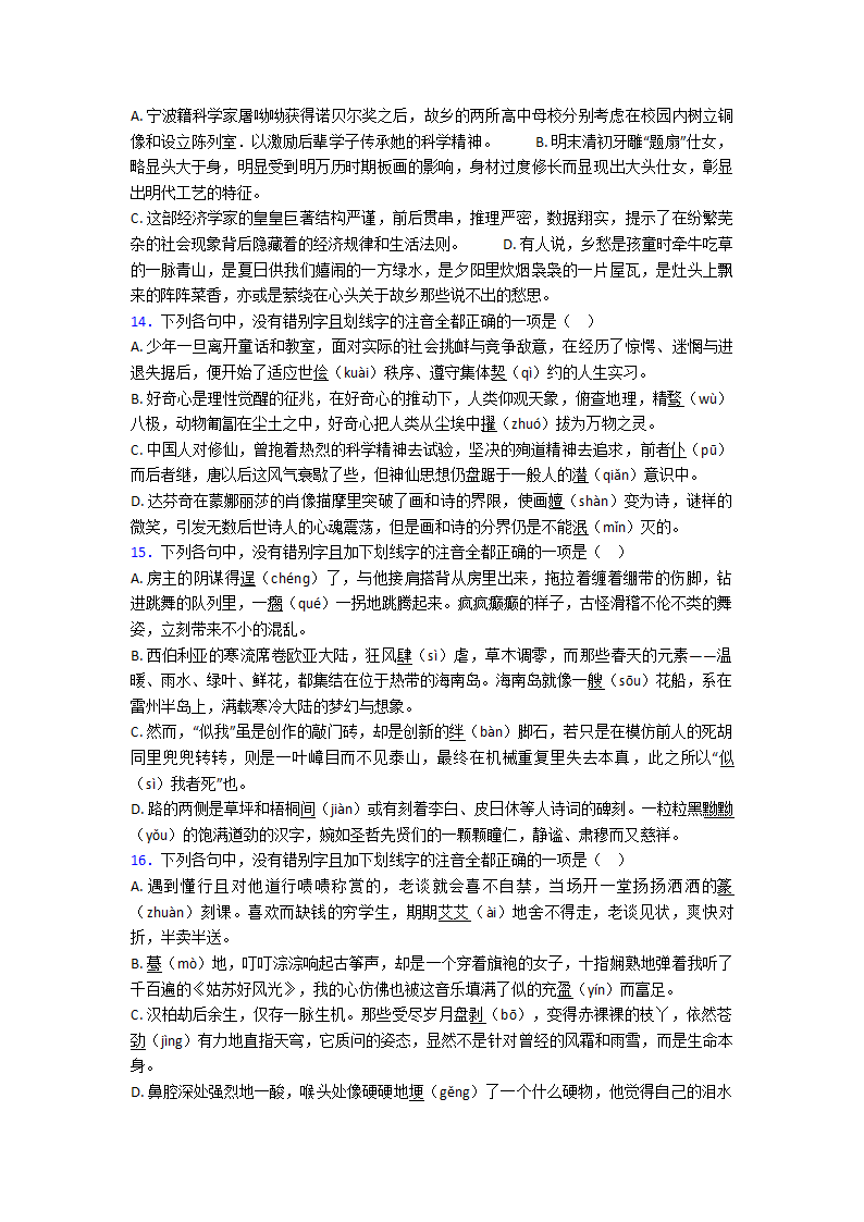 高中语文字形选择题单元专题强化试卷检测试卷（含答案）.doc第4页