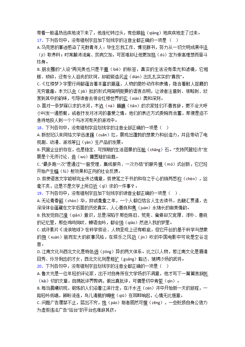 高中语文字形选择题单元专题强化试卷检测试卷（含答案）.doc第5页