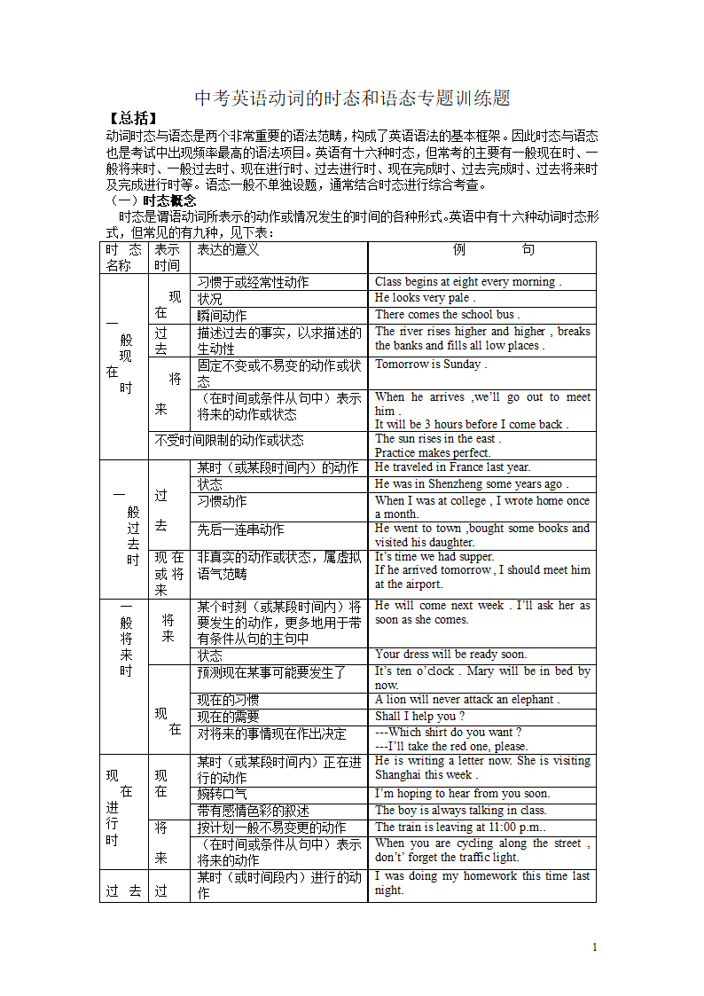 2022年中考英语动词的时态和语态专题训练题（有答案）.doc第1页