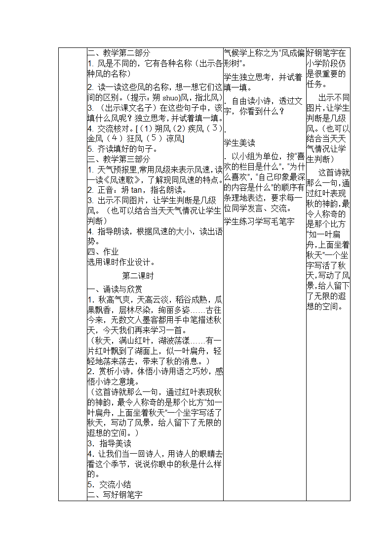 苏教版六年级上册语文练习5  表格式教案（3课时）.doc第2页