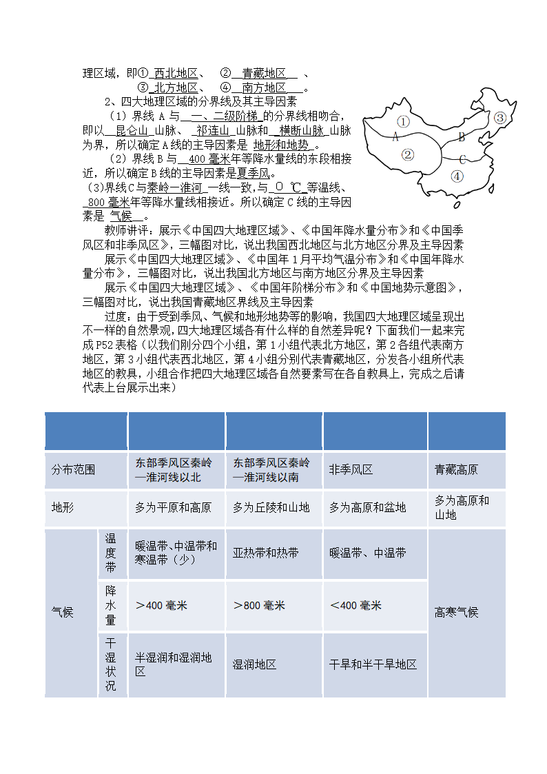 2021-2022学年中图版地理七年级下册6.1  我国四大地理区域的划分  教学设计.doc第3页