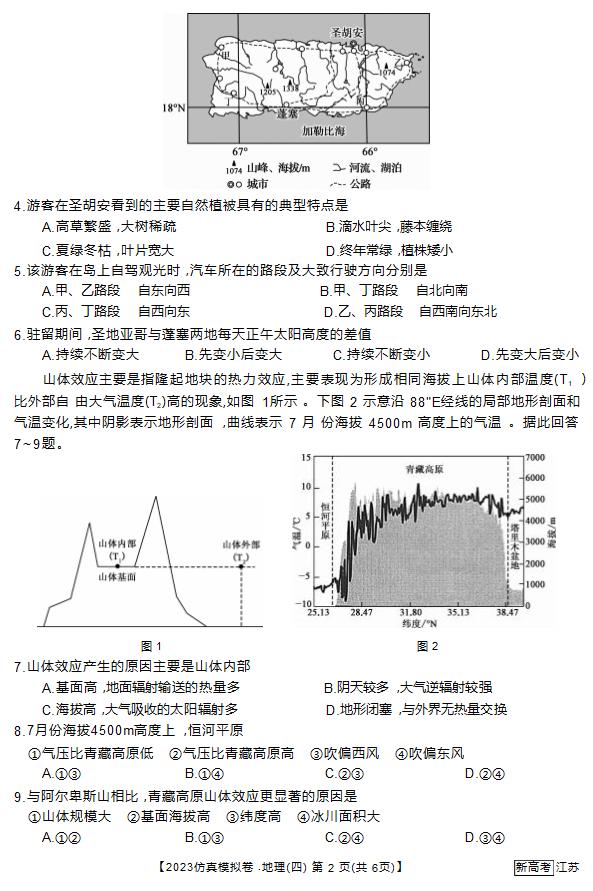 江苏省2023年普通高中学业水平选择性考试 仿真模拟卷地理（四）（无答案）.doc第2页