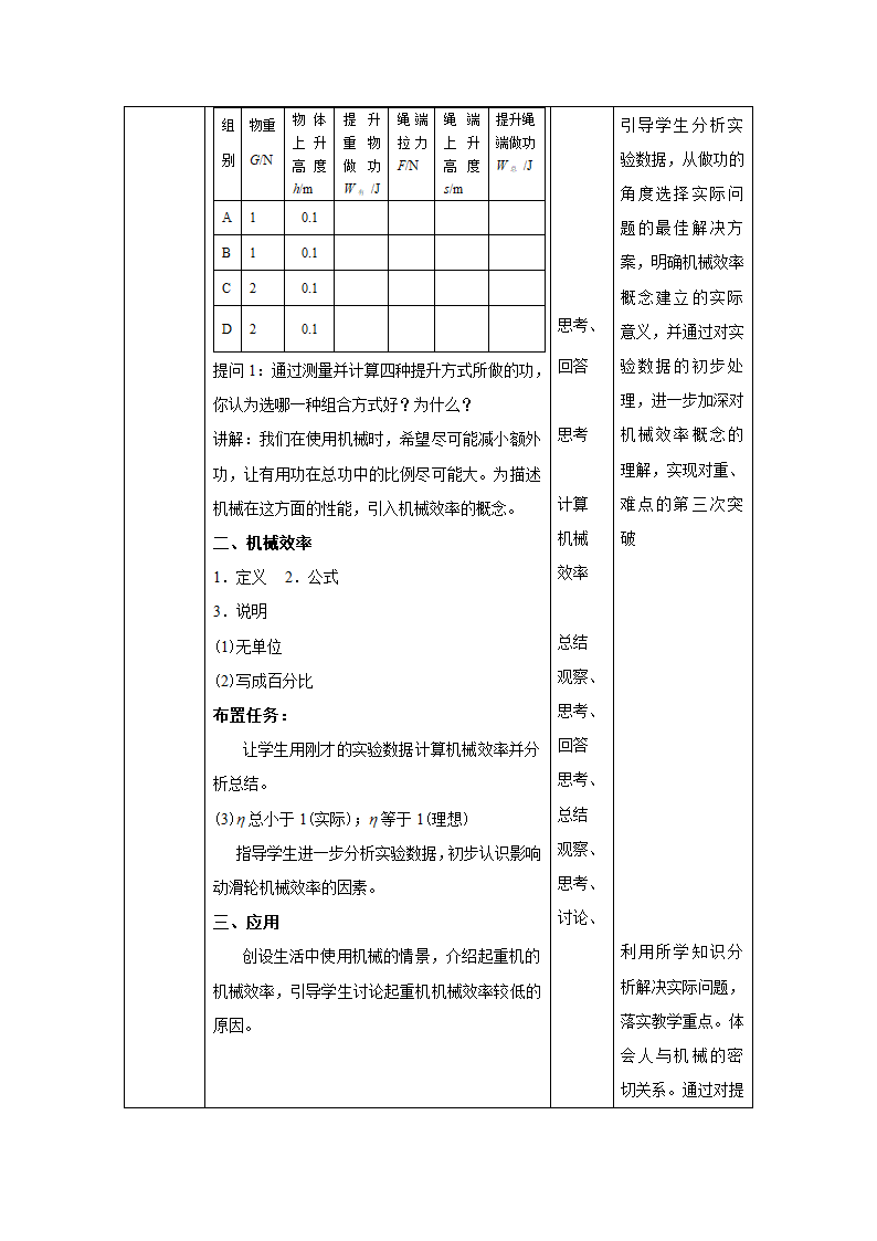 人教版八年级物理下册12.3机械效率 教案（表格式）.doc第4页