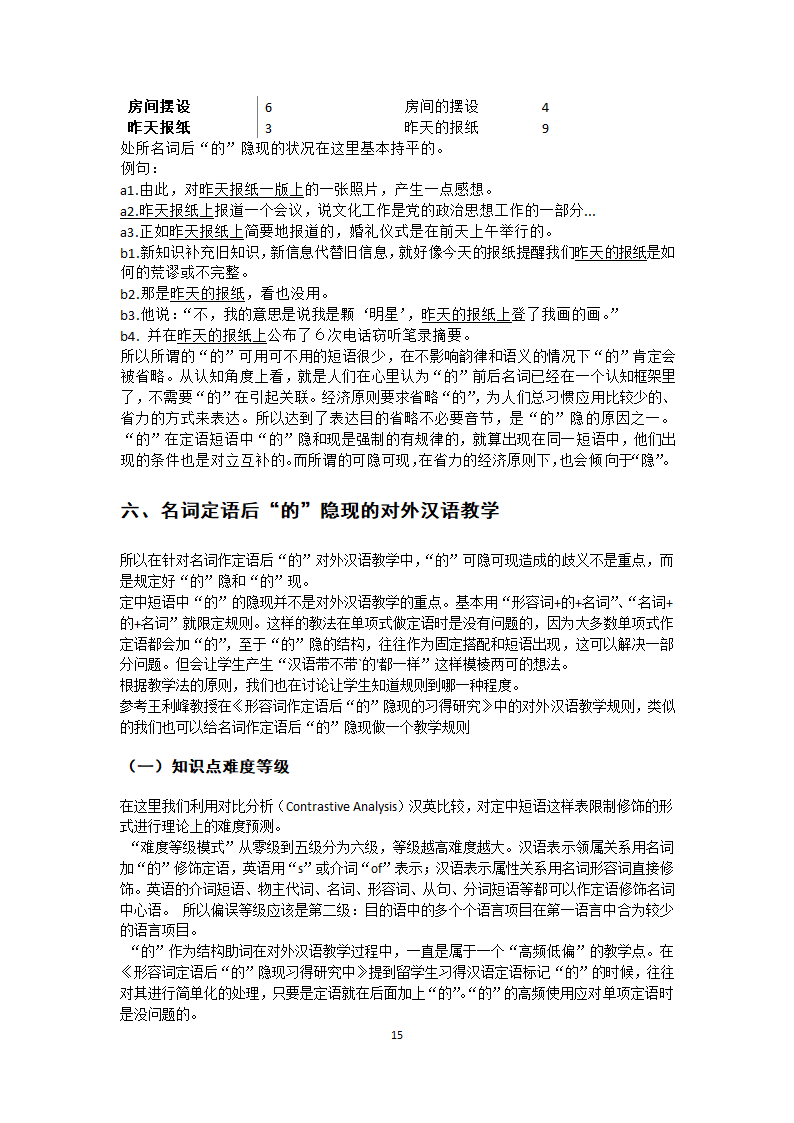 汉语教育论文单项名词定语后“的”隐现的研究究.docx第15页