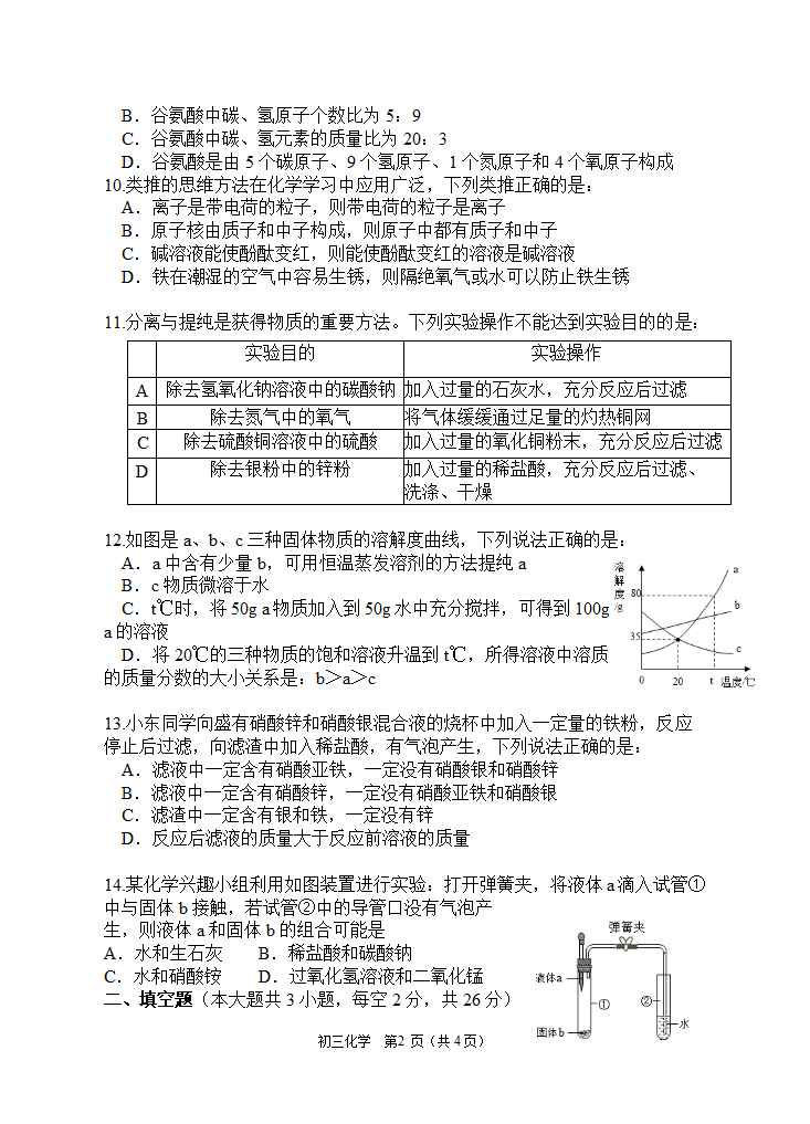 2022年海南中考化学模拟卷（一）（word版有答案）.doc第2页