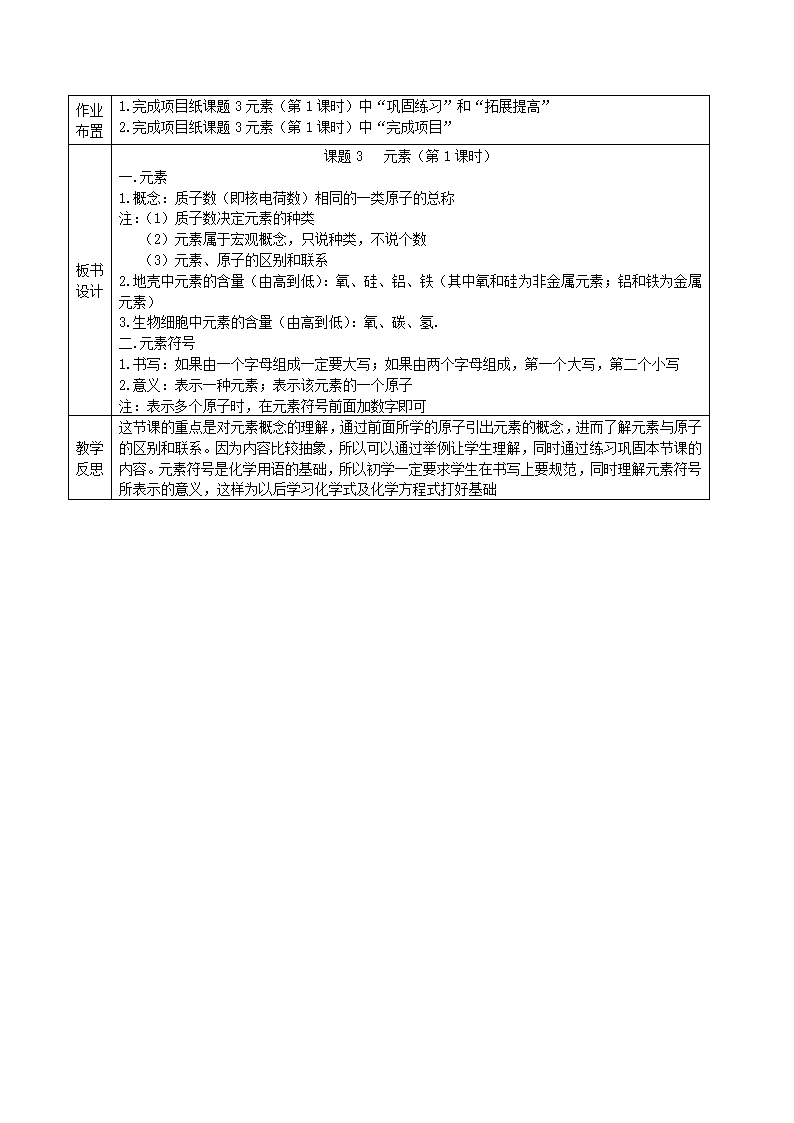 人教版初中化学九年级上册3.3 元素 教案   (表格型).doc第3页