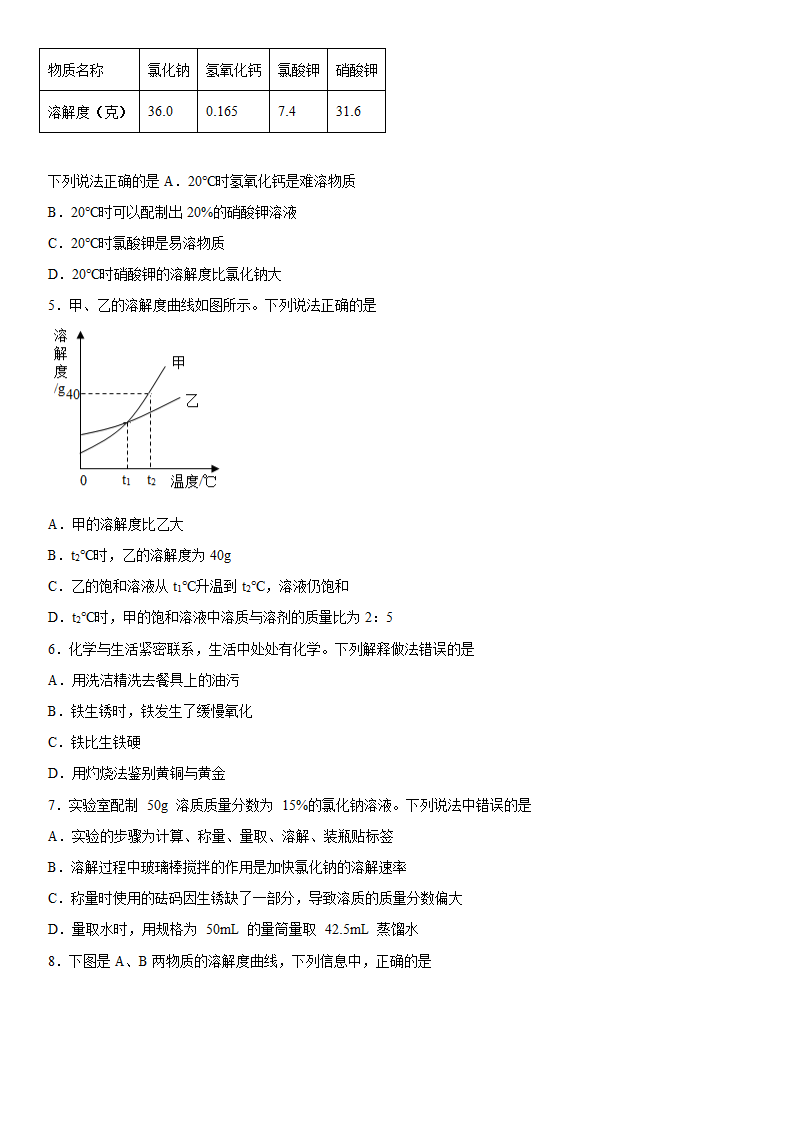 2023年中考化学人教版专题复习--溶液（含答案）.doc第2页