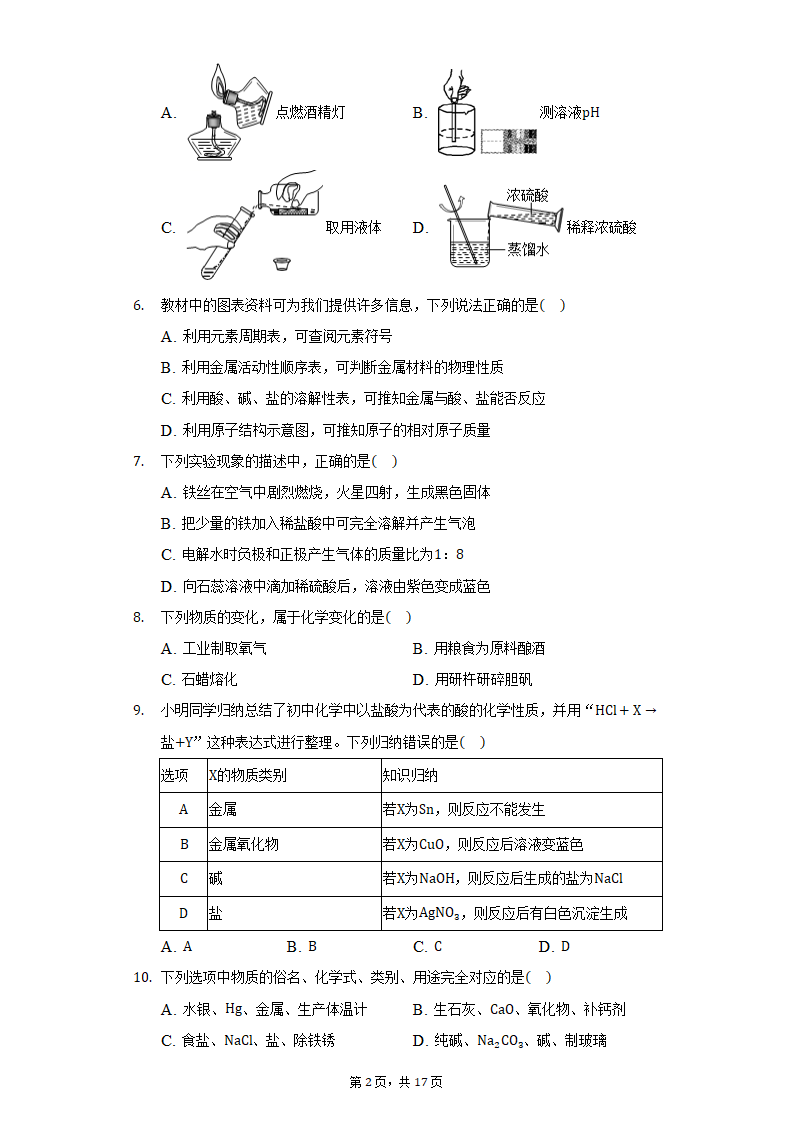 2022年宁夏中考化学模拟冲刺试卷（word版含解析）.doc第2页