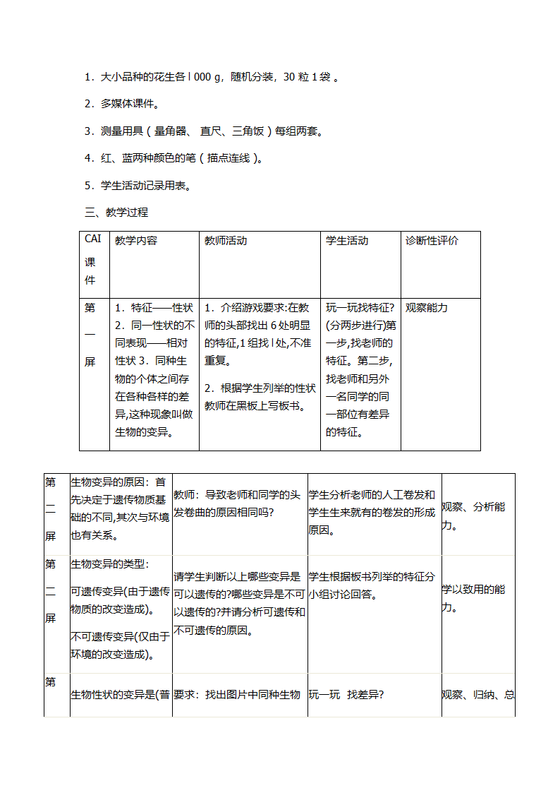 人教版八下生物 7.2.5生物的变异  教案（表格式）.doc第4页