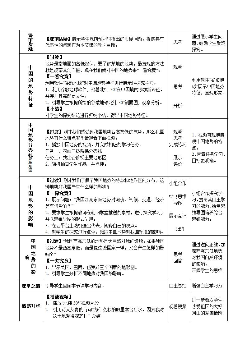 湘教版地理八年级上册 2.1 中国的地形 第3课时 中国的地势教案（表格式）.doc第3页