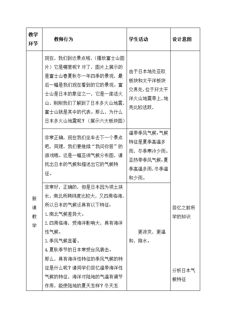 商务星球版七年级地理下册 第八章 第一节 日本教案(表格式).doc第6页