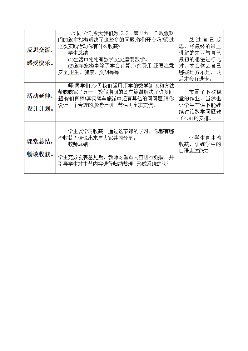 小学数学冀教版四年级下3.5综合与实践 驾车旅游 表格式教案.doc第4页