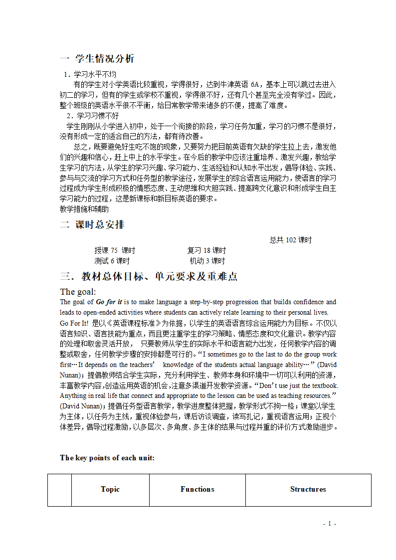 七年级新目标英语(上) 教学计划[上学期].doc第1页