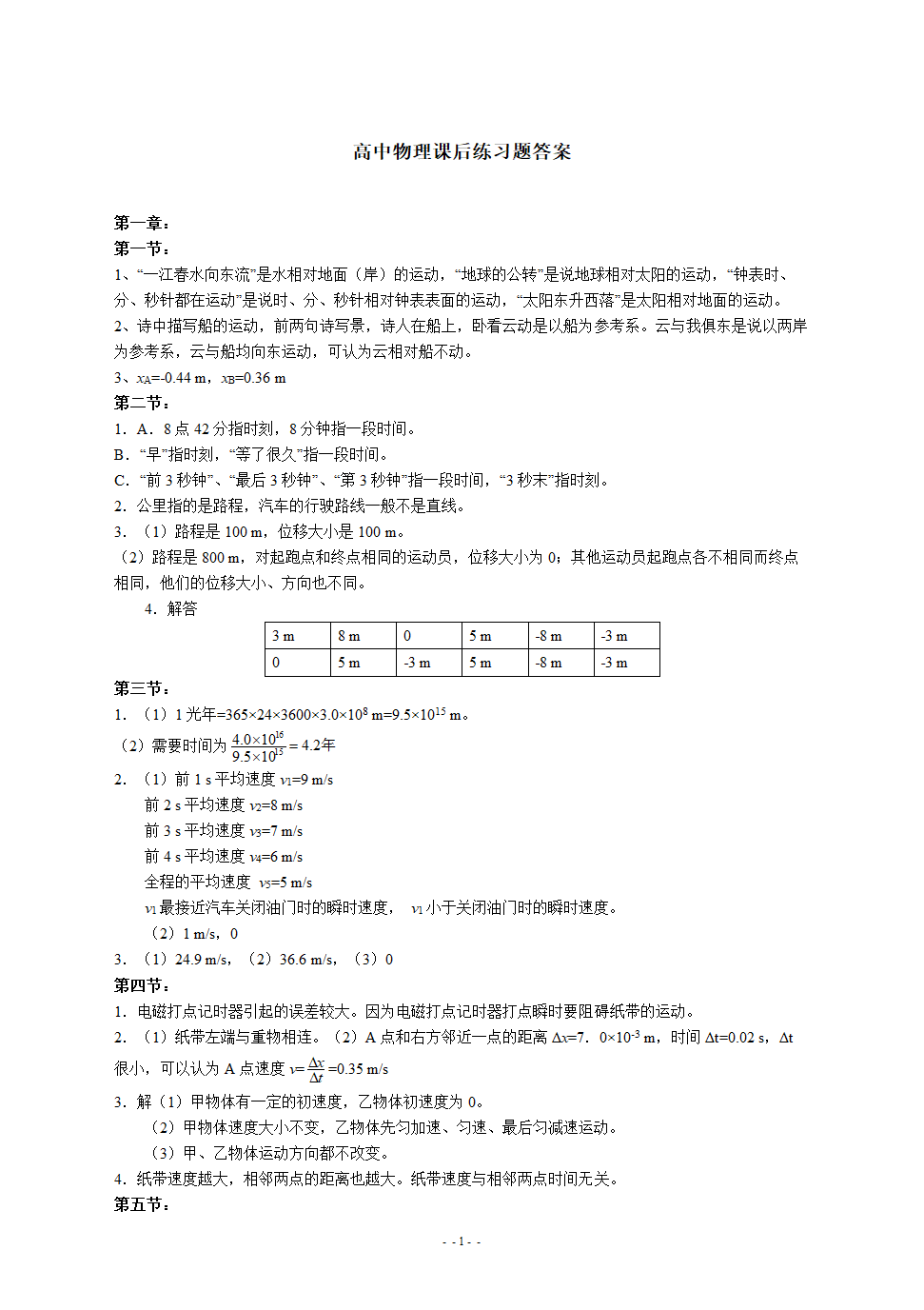 高一物理必修1课后习题答案.doc