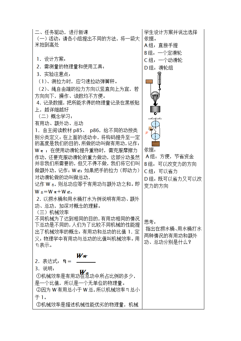 人教版八年级物理下册教案-12.3　机械效率（表格式）.doc第2页